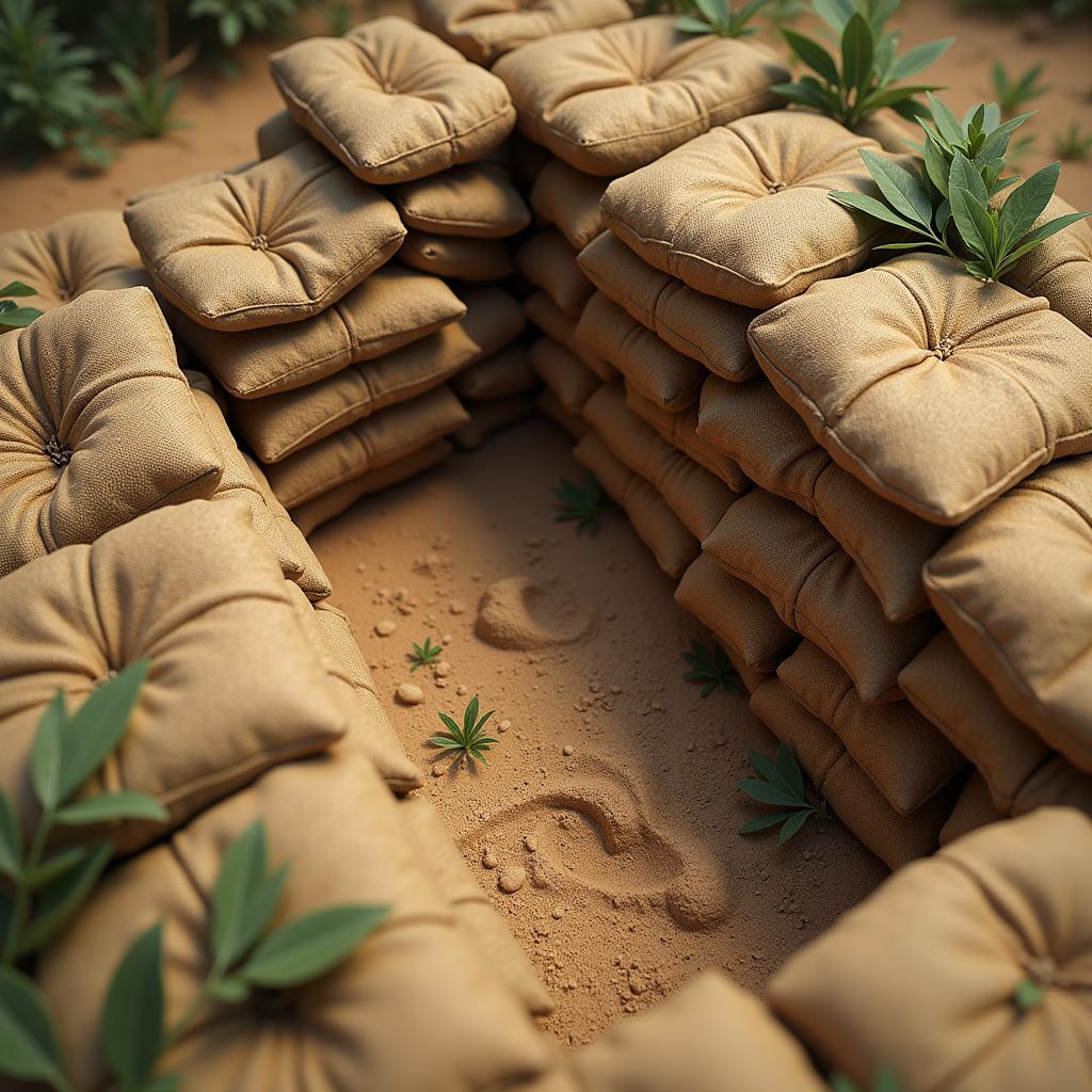 Foxhole Art: Intricate Trench Design Using Sandbags