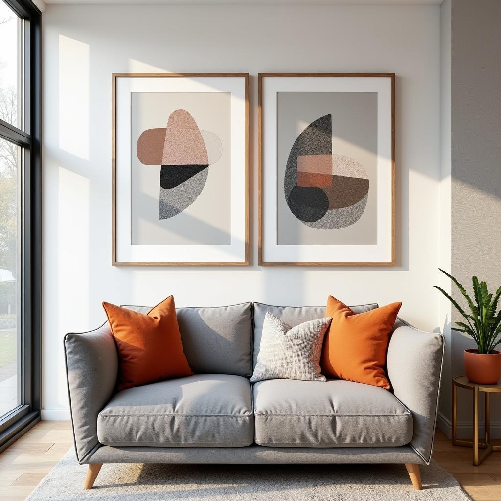 Framed Abstract Wall Art Set of 2 in a Modern Living Room