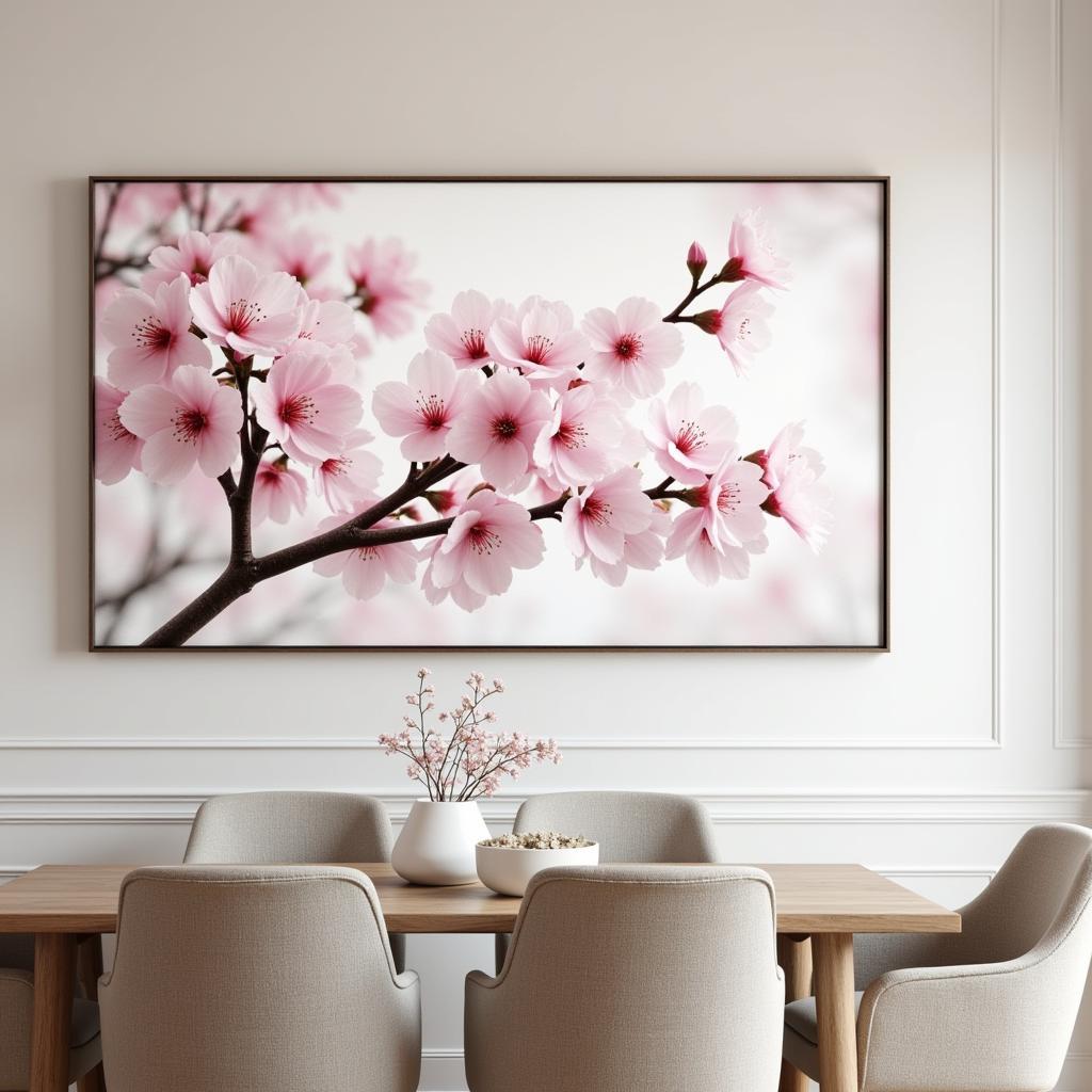 Framed Cherry Blossom Print in Dining Room