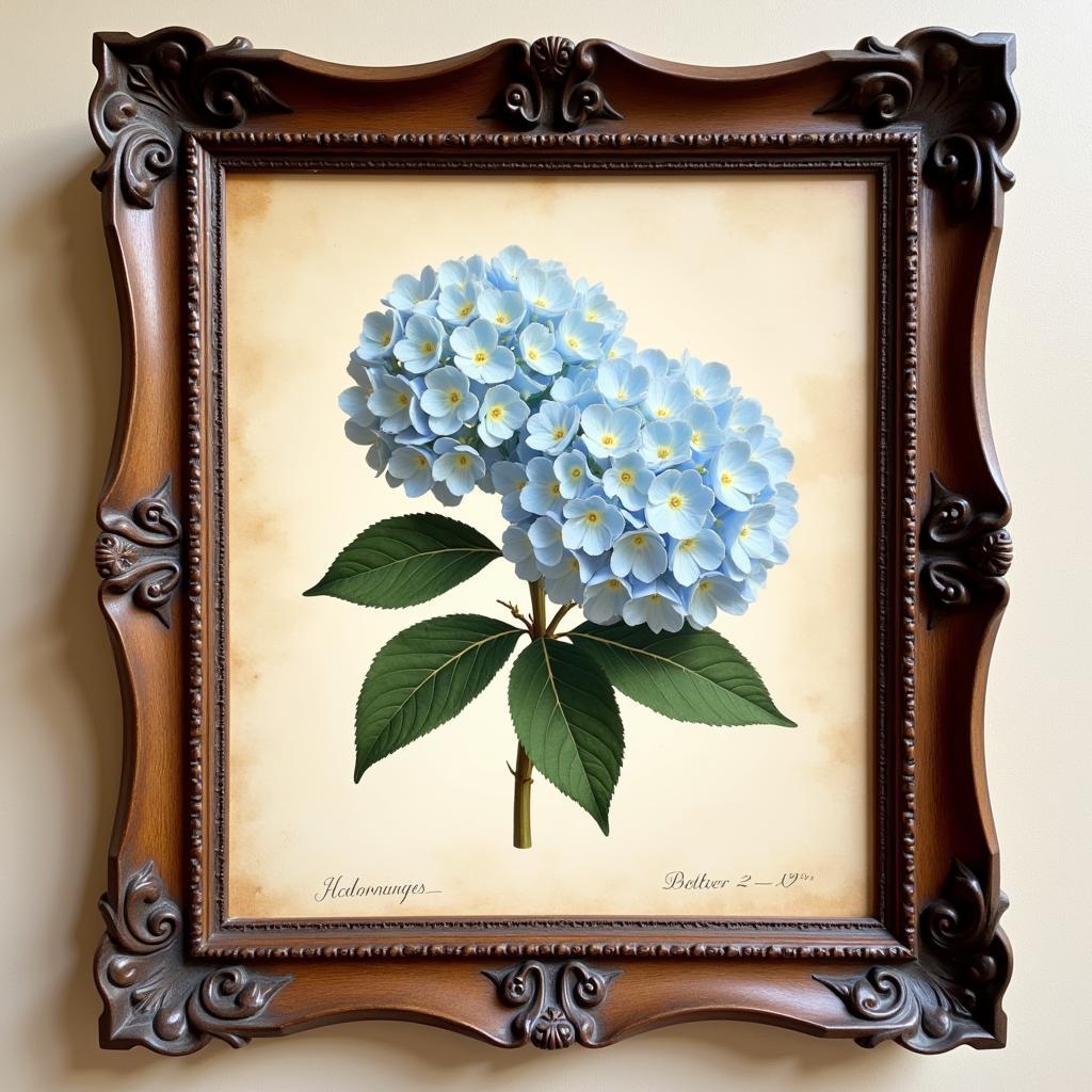 Vintage Botanical Print Framed Hydrangea Wall Art