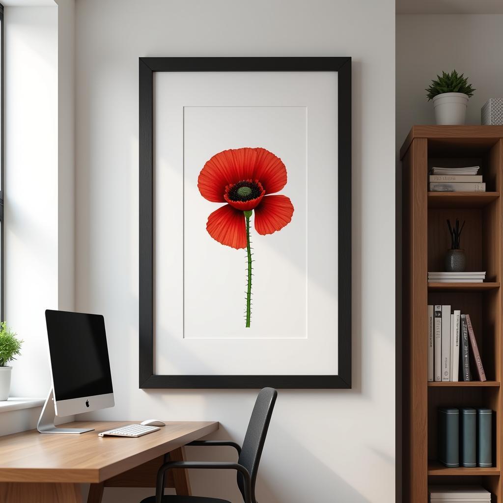 Framed Poppy Art Print in a Home Office