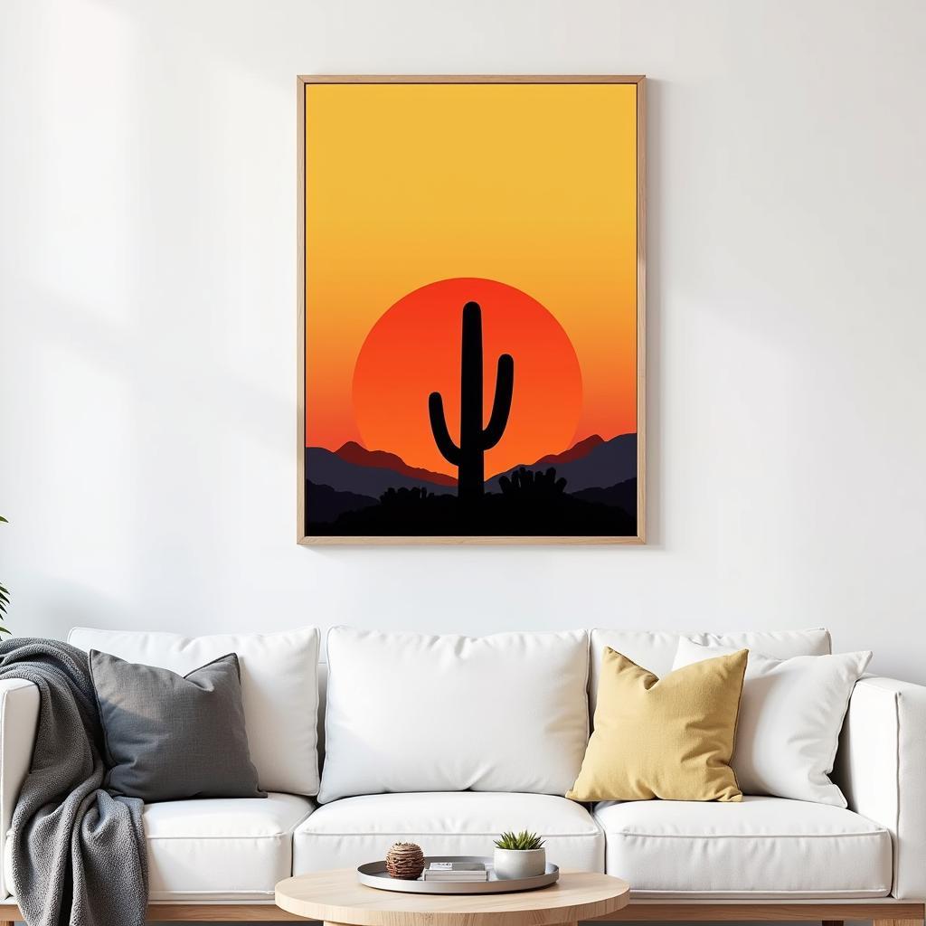 Framed Southwest Canvas Wall Art - Cactus and Sunset