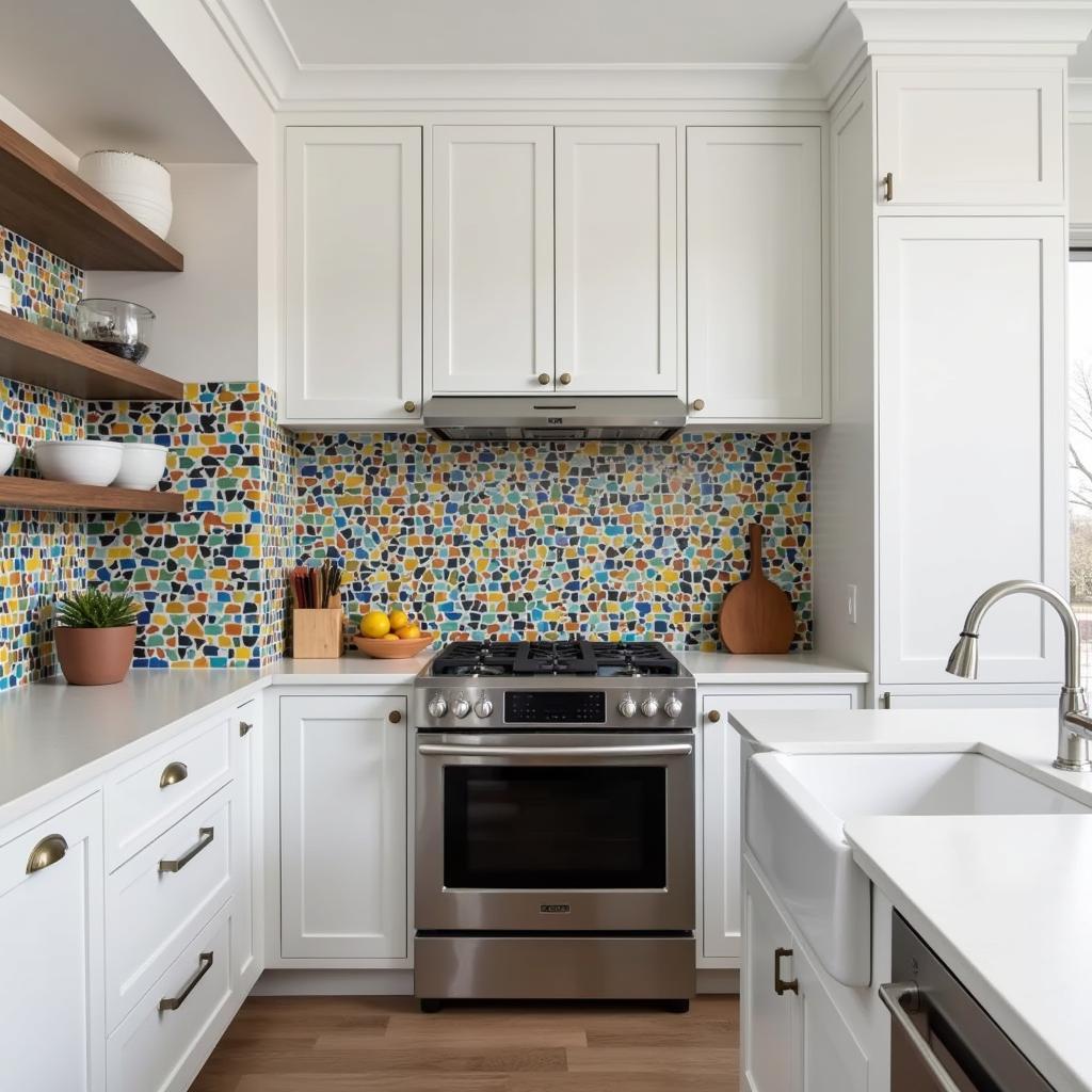 Framed Tile Art as Kitchen Backsplash