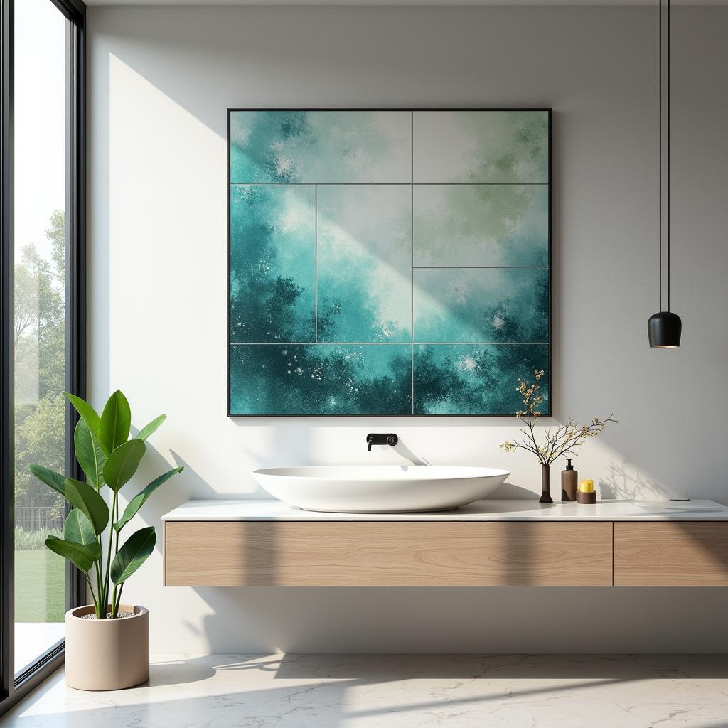 Modern Bathroom with Framed Tile Art