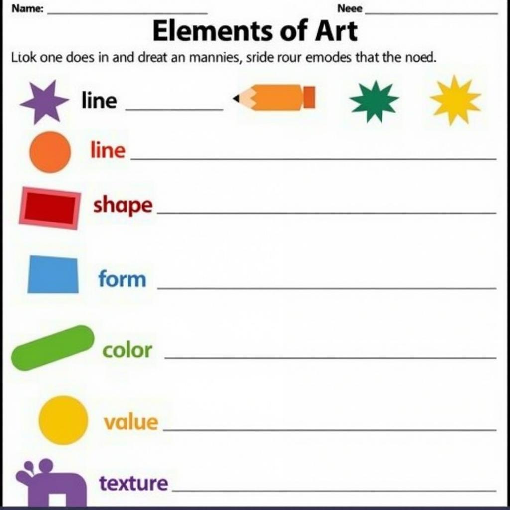 Free printable elements of art worksheets designed for children, featuring vibrant colors and engaging activities.