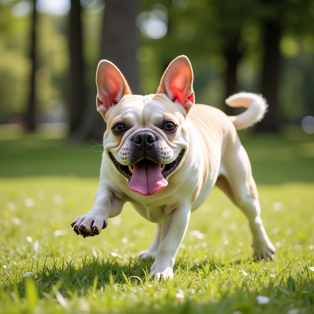 French Bulldog Playing in Park - Realistic Portrait