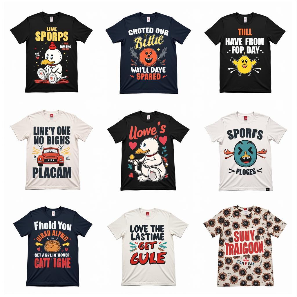 Funny T-Shirt Design Ideas: A collection of diverse and creative t-shirt designs featuring puns, illustrations, and pop culture references, showcasing the range of possibilities for creating humorous and engaging apparel.