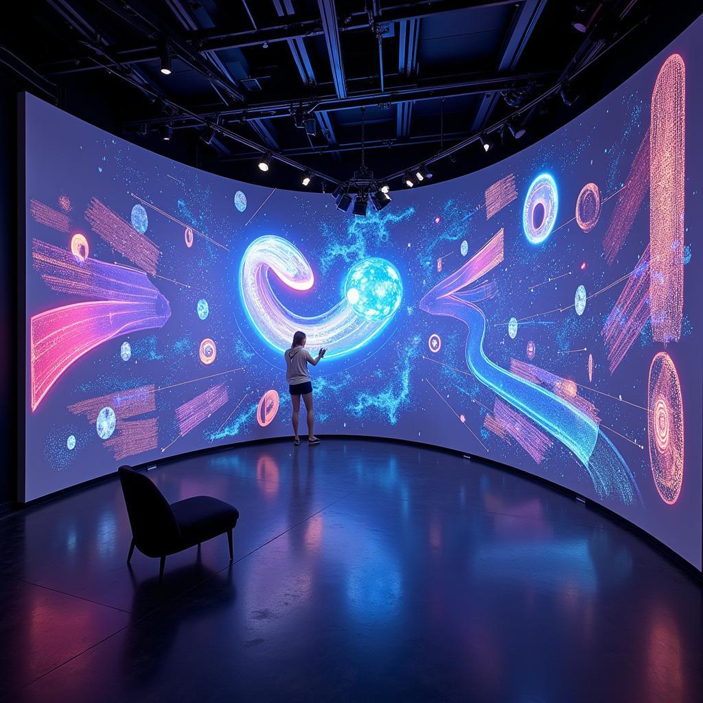 A futuristic and immersive glamorous art installation in a gallery setting.