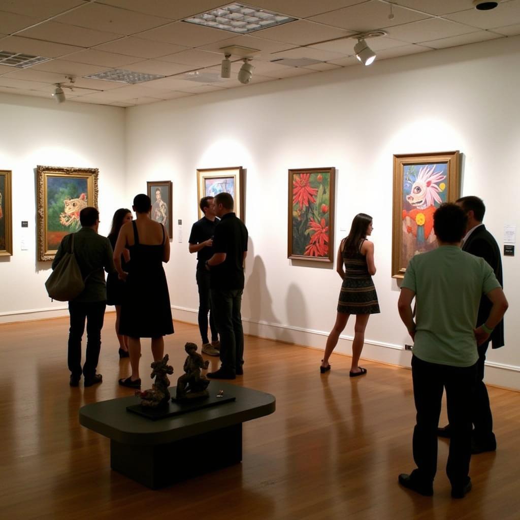 People admiring artwork at a gallery exhibition in Gainesville, Florida