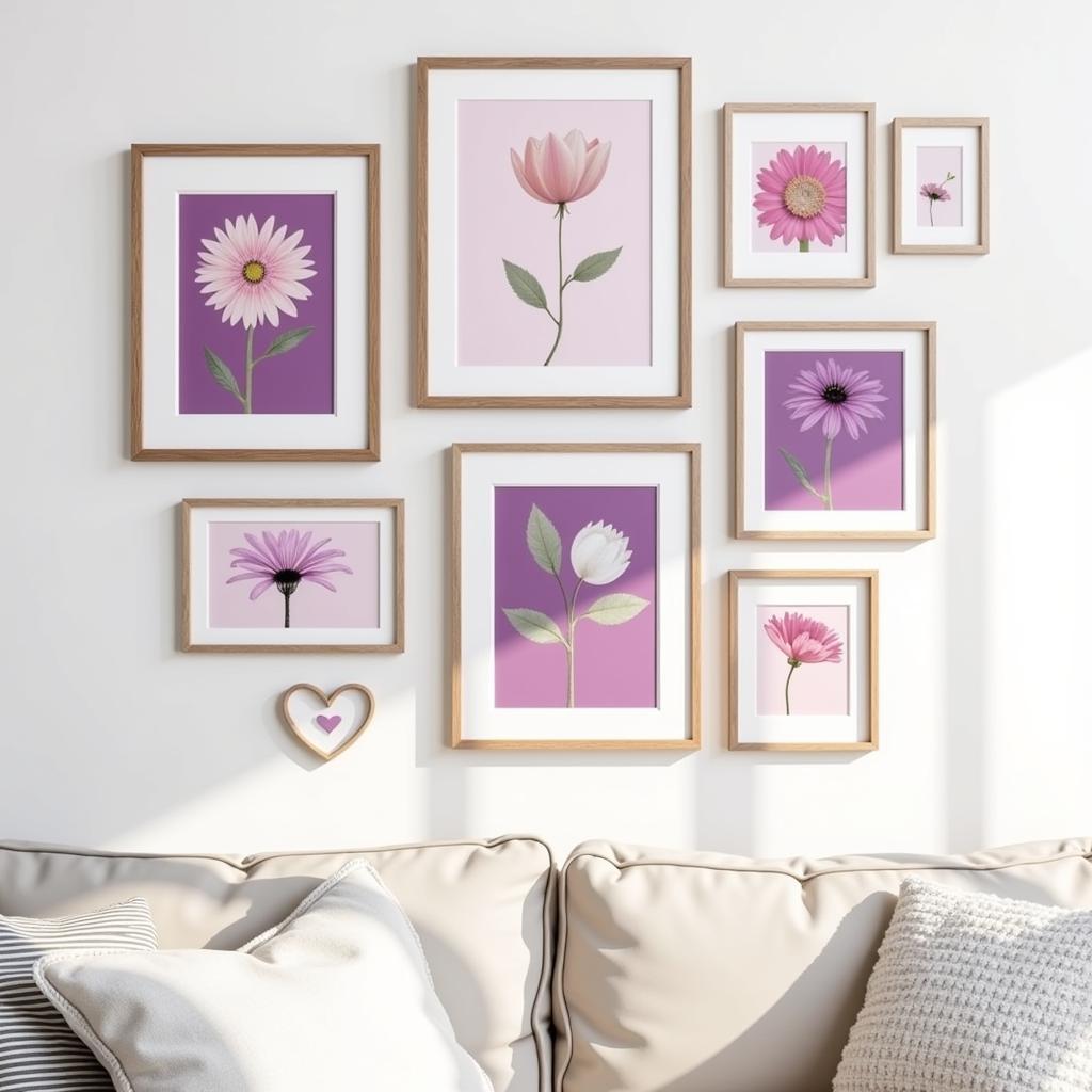 Gallery Wall with Purple and Pink Art Prints