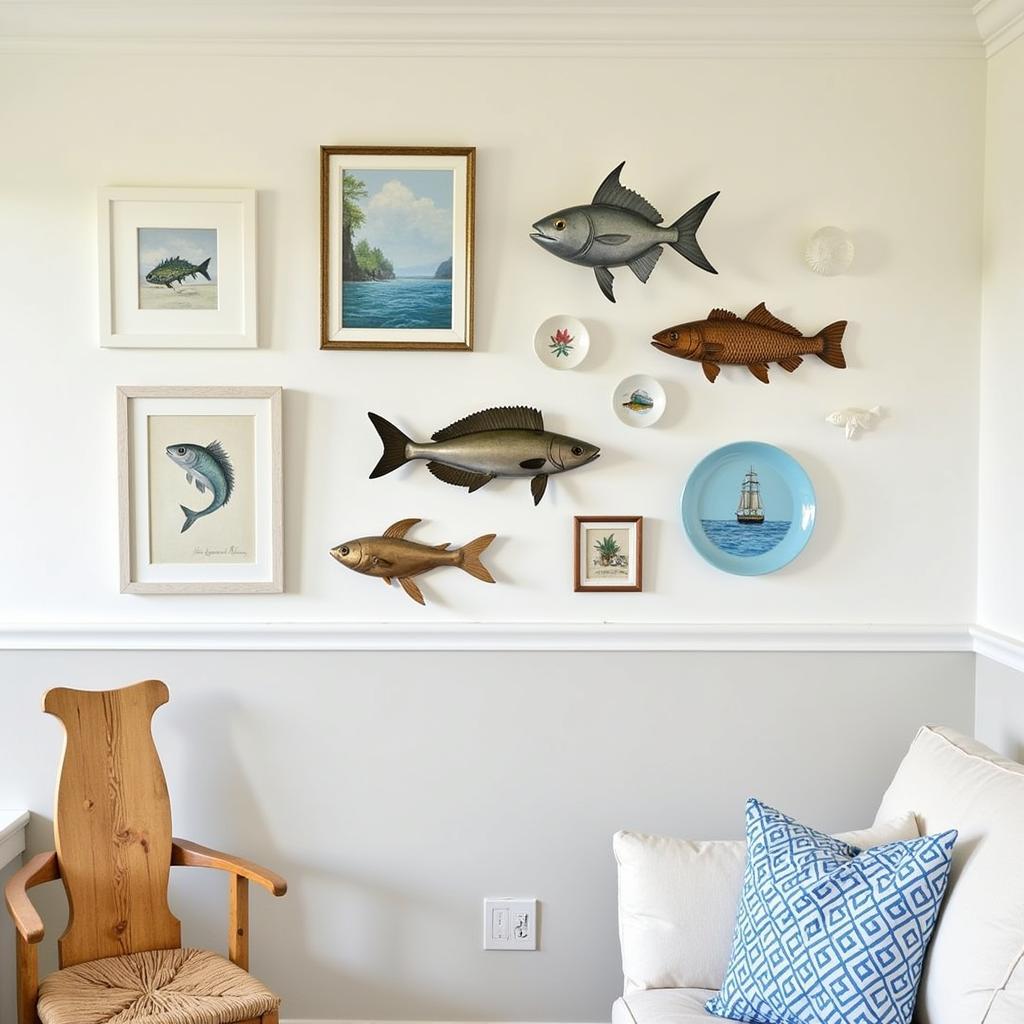 Gallery Wall with Mixed Fish Art