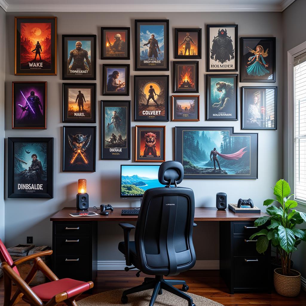 Gaming Room Gallery Wall with Framed Posters and Prints