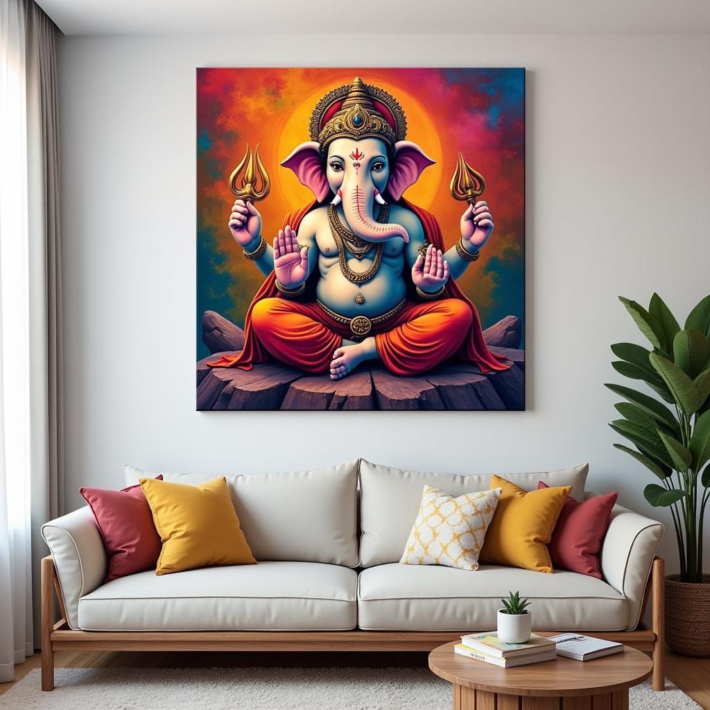 Vibrant Canvas Ganesha Wall Art in a Living Room