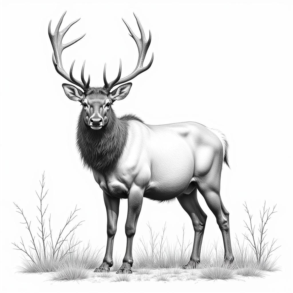 Majestic Elk Pencil Sketch in Garrison Style