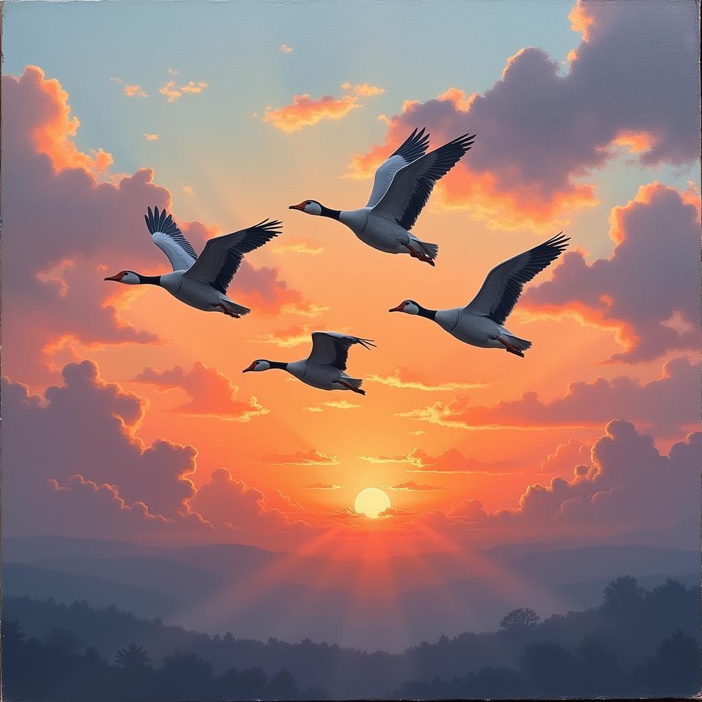 Geese in Flight Oil Painting