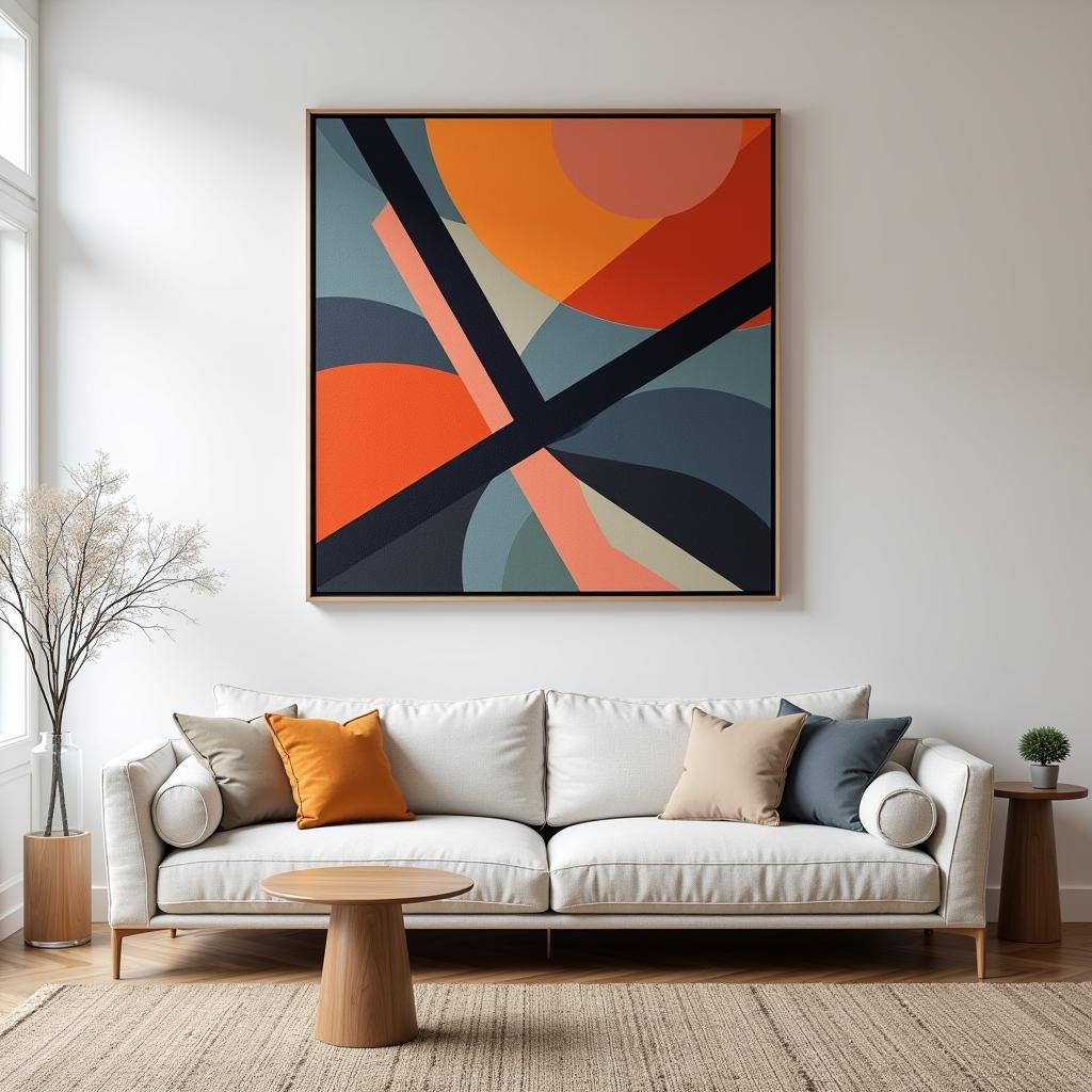 Geometric Abstract Wall Art in a Modern Living Room