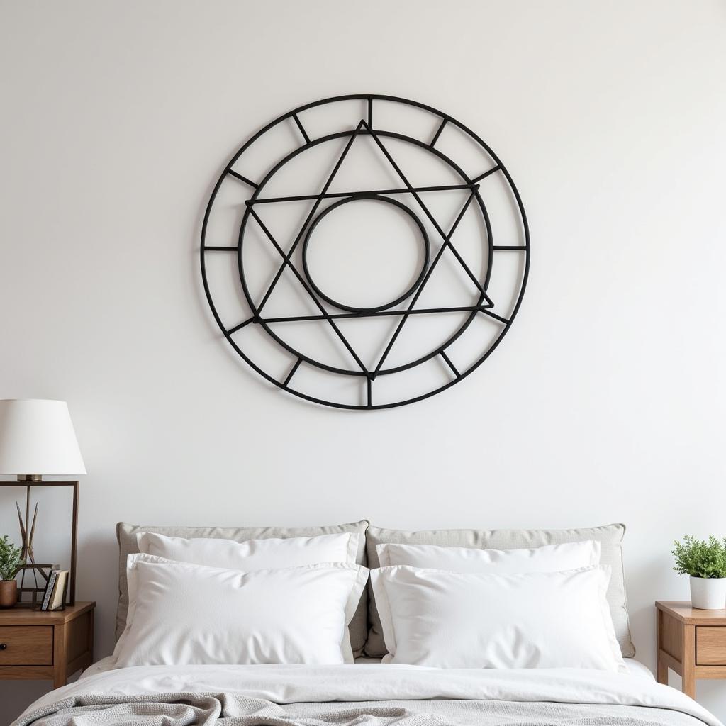 Geometric Metal Wall Art in a Bedroom