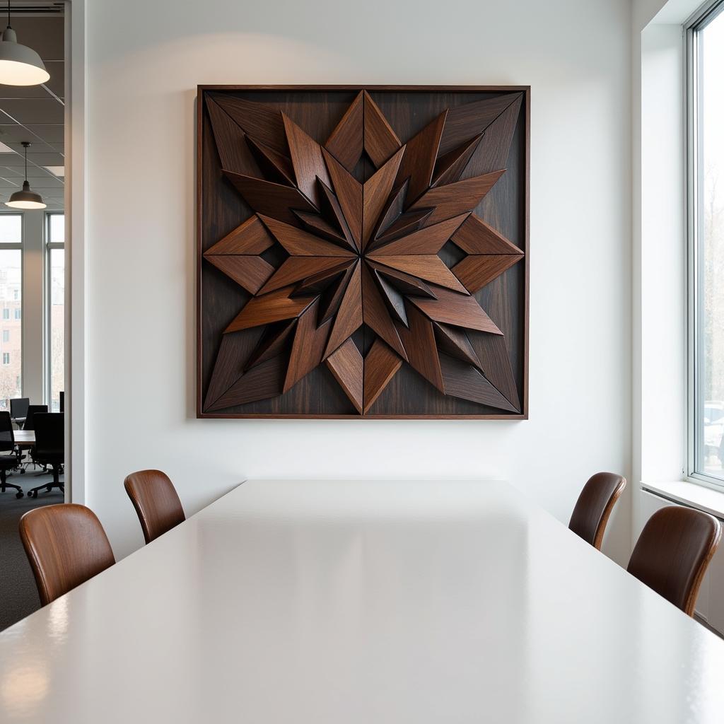 Geometric Wooden Wall Art in an Office