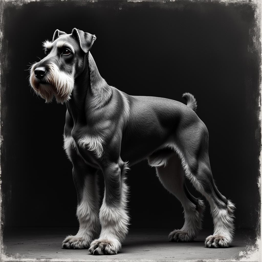 Giant Schnauzer Charcoal Drawing: A dramatic charcoal drawing of a giant schnauzer, highlighting the breed's imposing size and powerful presence.