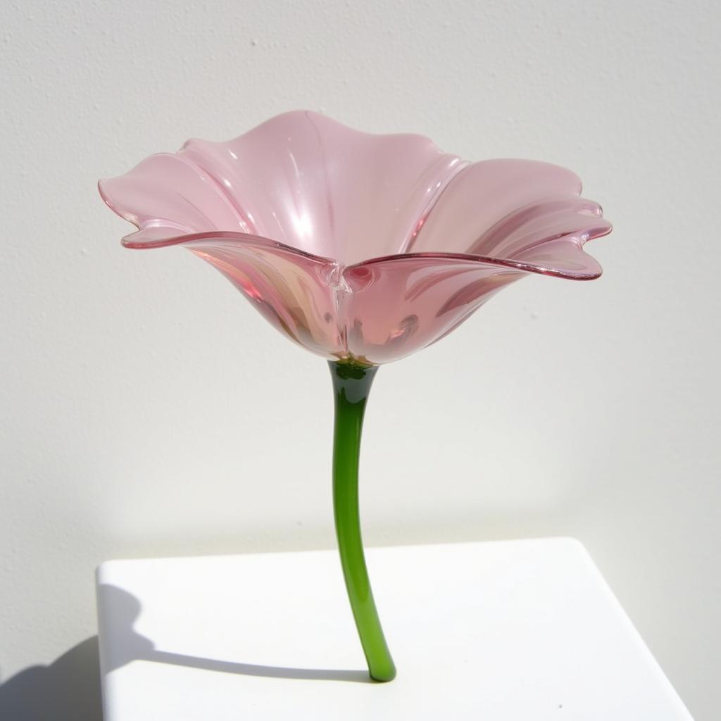 A delicate glass-blown flower sculpture, showcasing the artistry of art glass flowers.