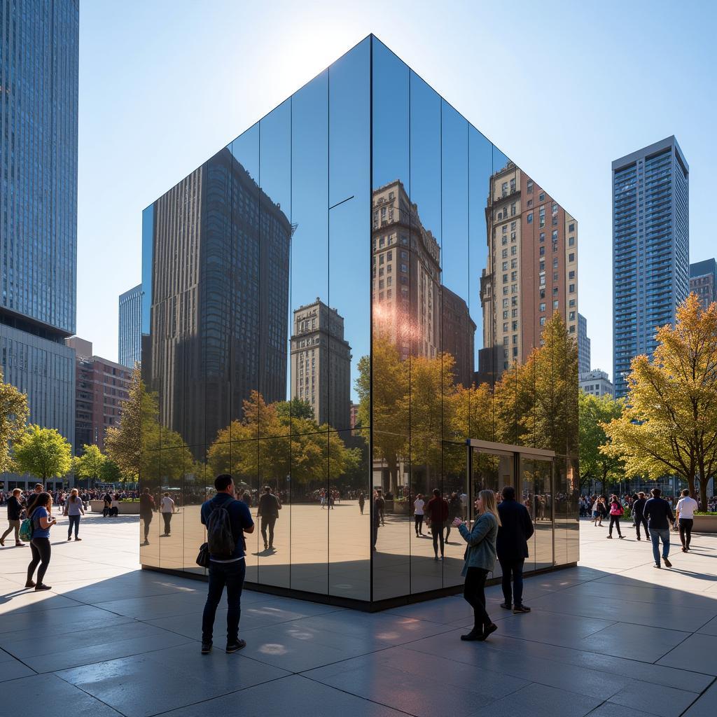 Glass Cube Art Installation in an Urban Setting