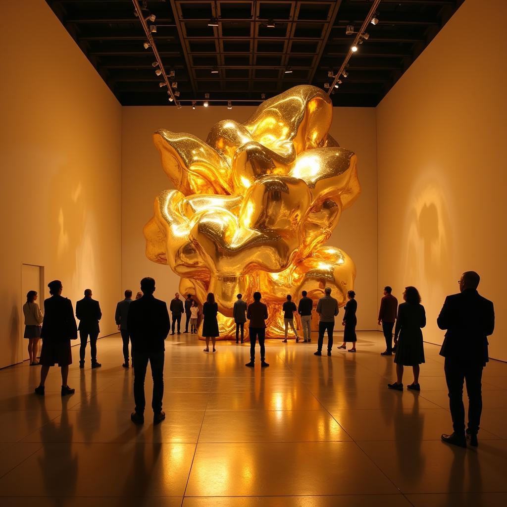 Gold Light Sculpture Installation in a Modern Gallery