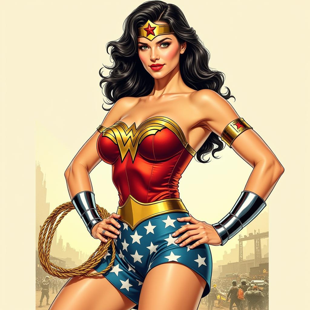 Wonder Woman in her classic Golden Age costume, drawn in the distinctive style of H.G. Peter.