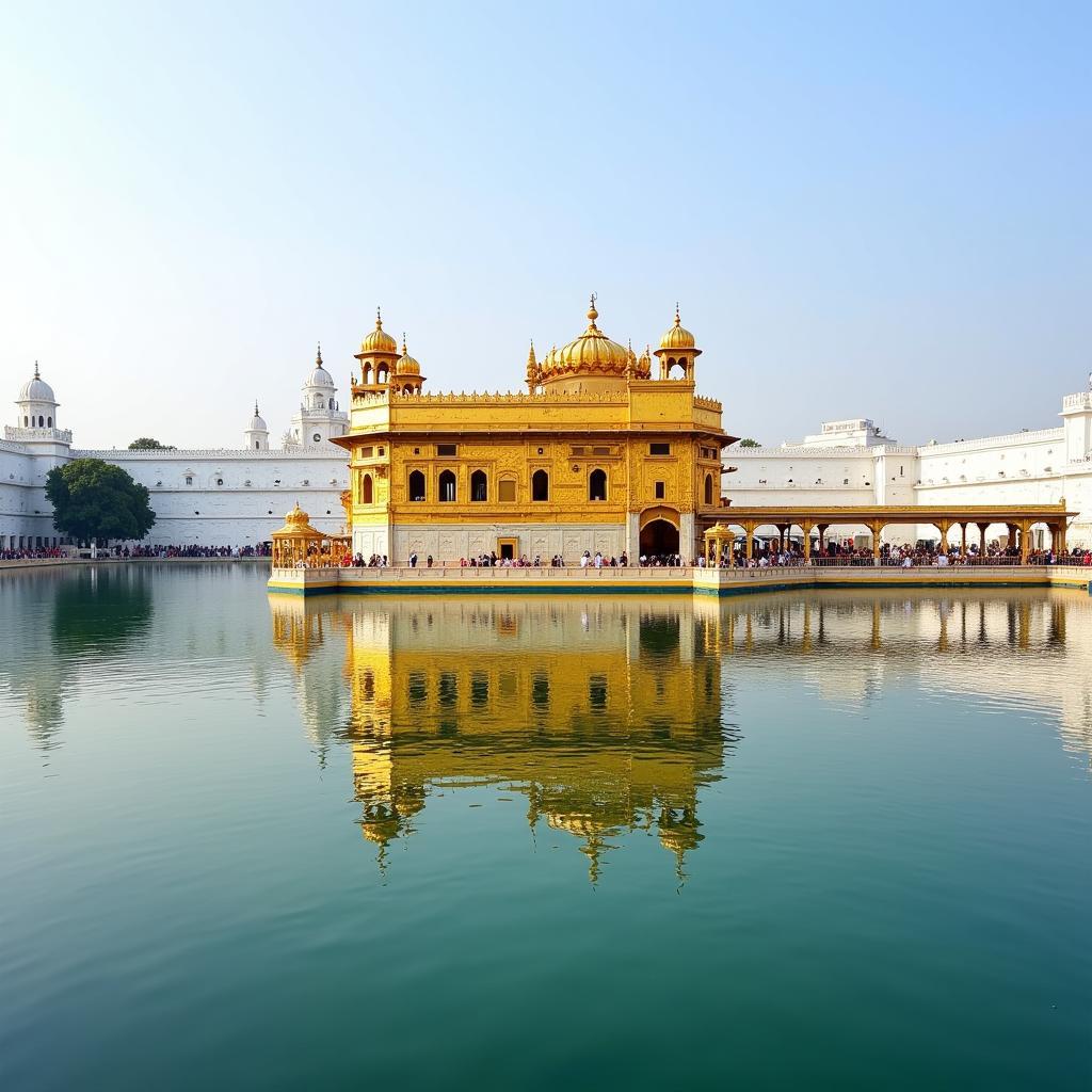 Golden Temple Architectural Overview with Pool Reflection