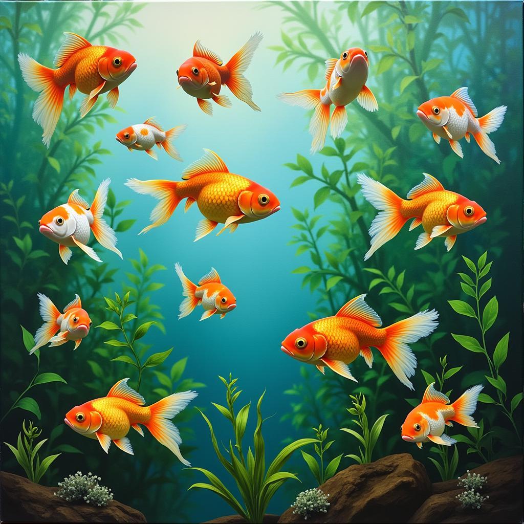 Vibrant Goldfish School Canvas Artwork