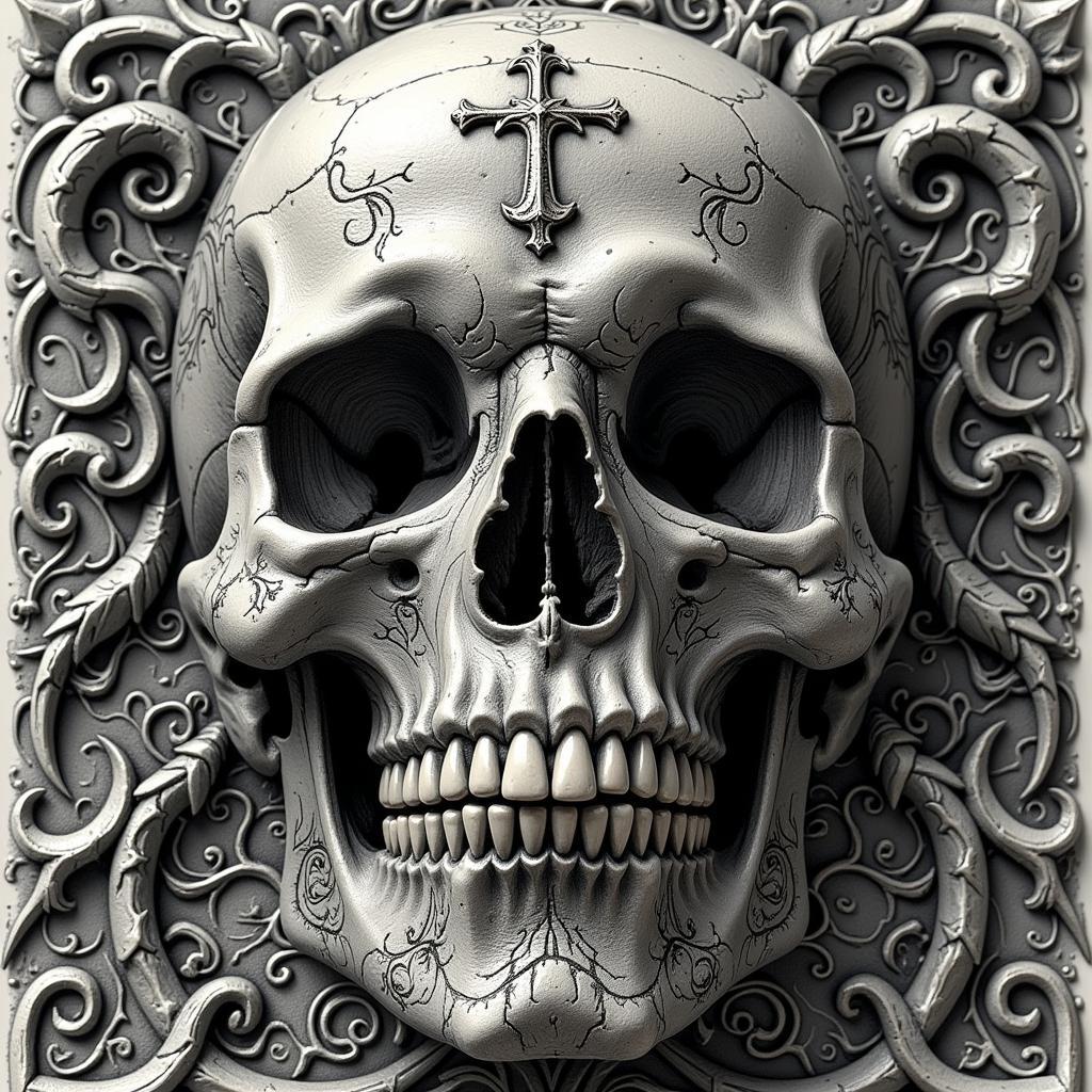 Gothic Skull Art: A Detailed Etching