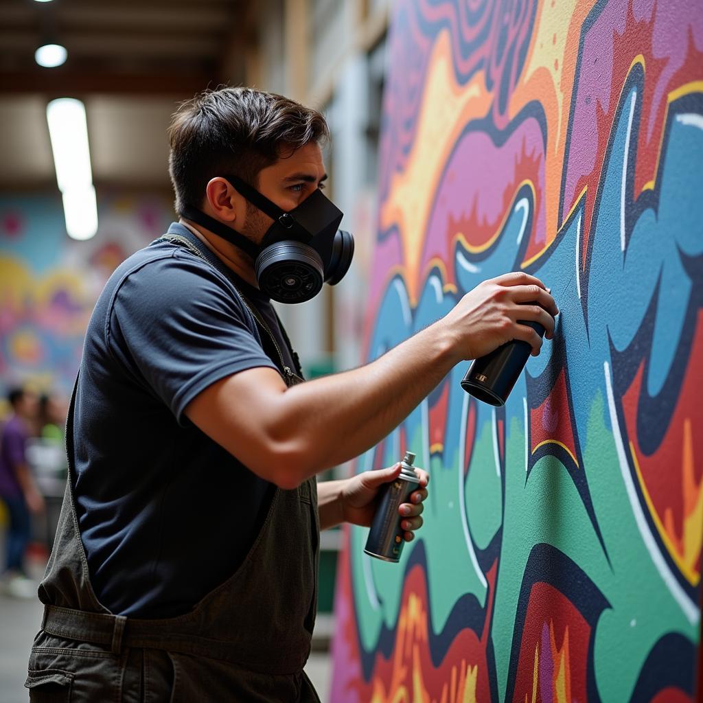 Graffiti Artist Creating a Custom Piece on Canvas