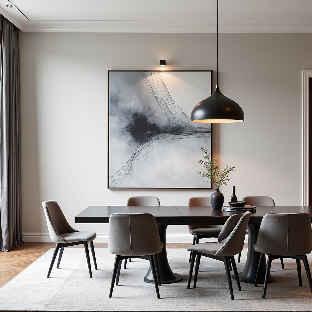 Gray Abstract Canvas Wall Art in a Dining Room