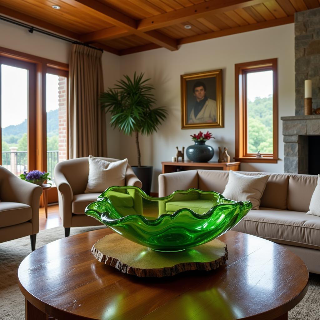 Green Art Glass Bowl in Living Room