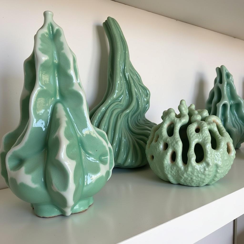 Green and White Ceramic Sculptures