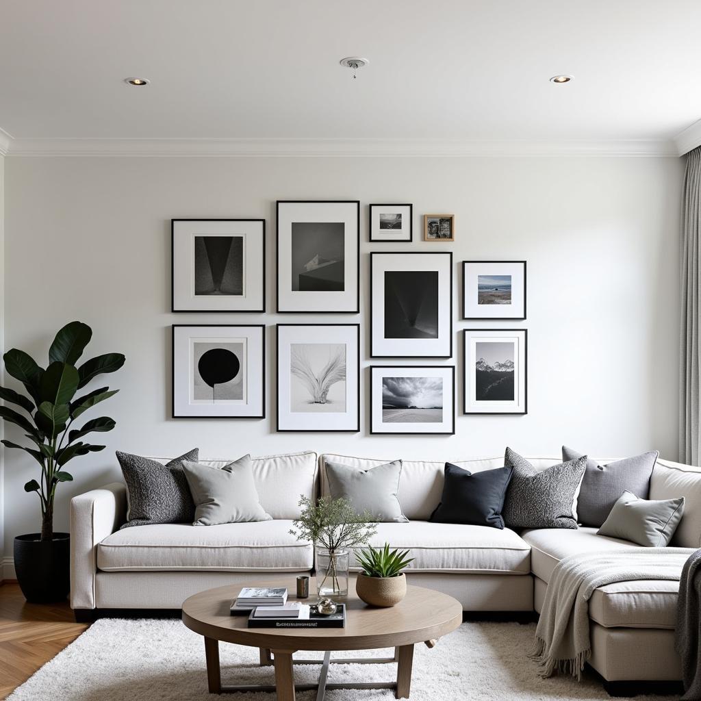 Grey Black Gallery Wall in a Living Room