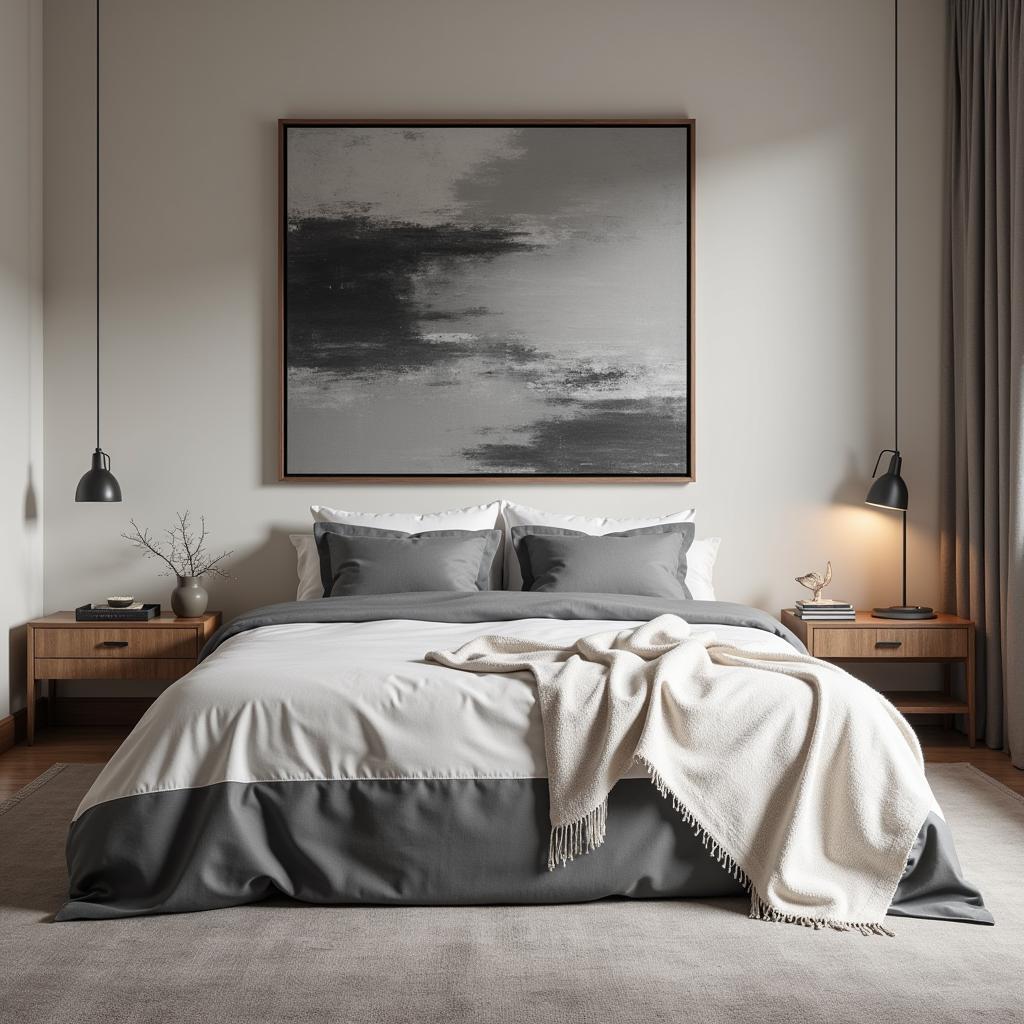 Grey Black Wall Art in a Bedroom