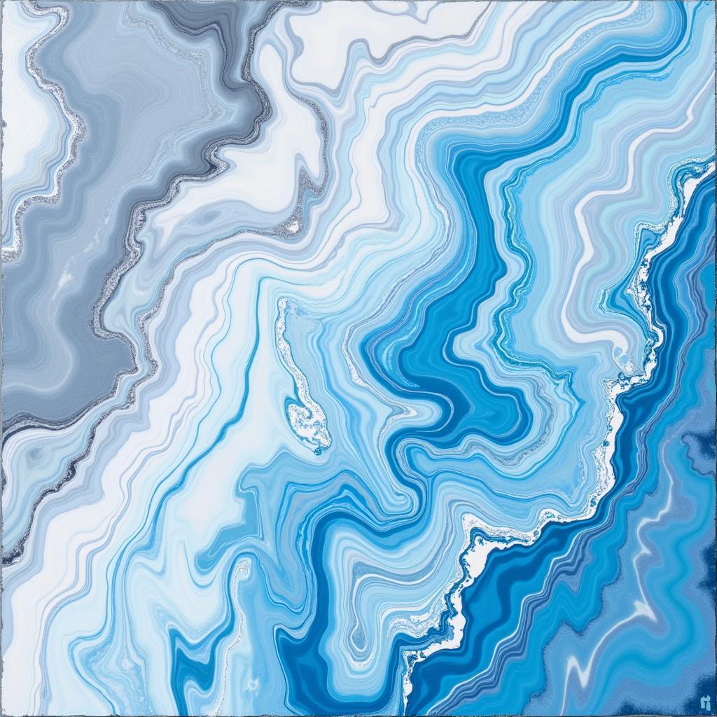 Grey Blue Abstract Art Fluid Acrylic Pour