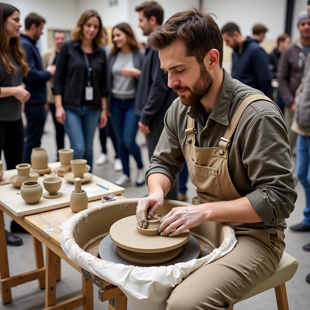 Artist demonstrating pottery techniques at Grove City Arts Festival