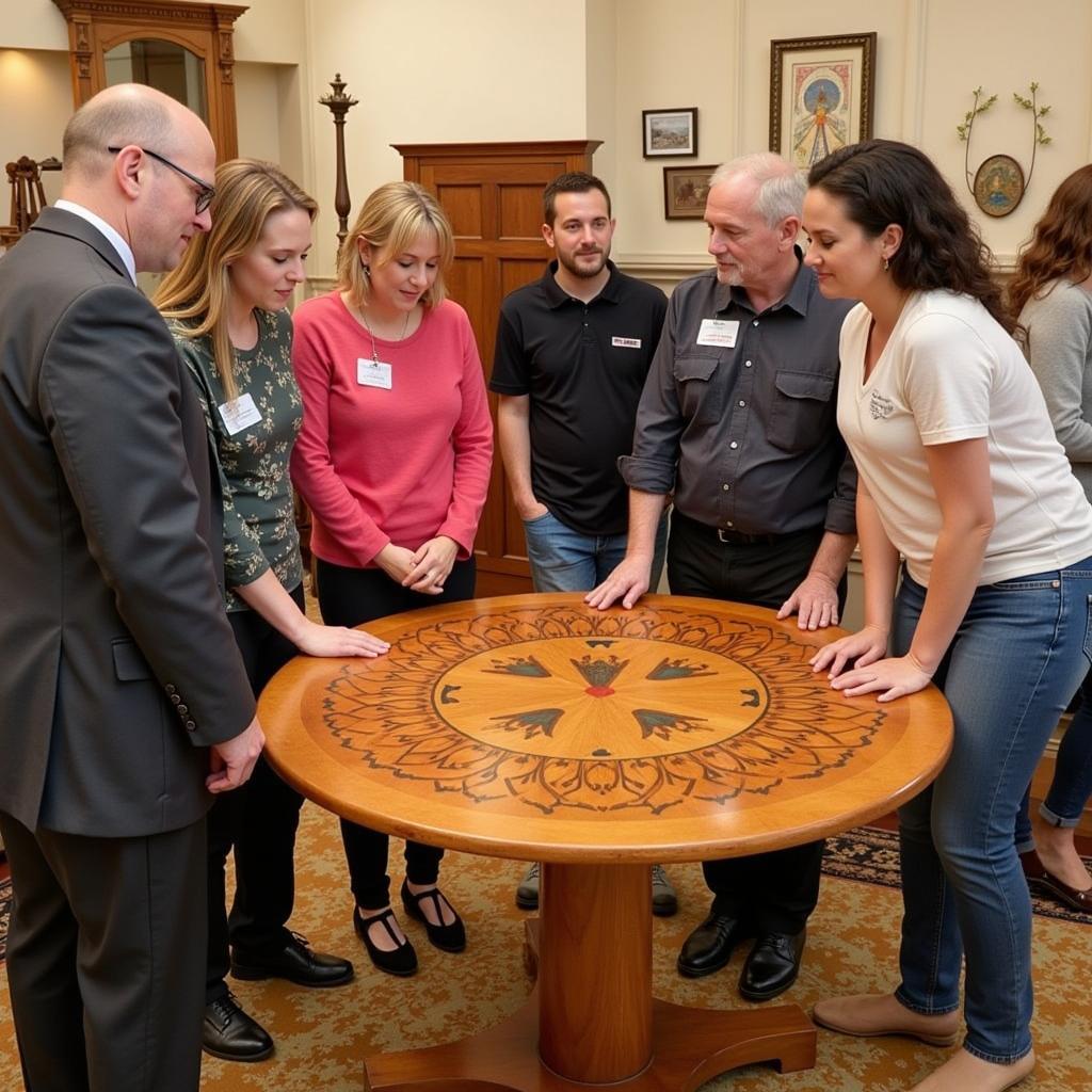 Grove Park Inn Arts and Crafts Conference attendees admiring handcrafted furniture