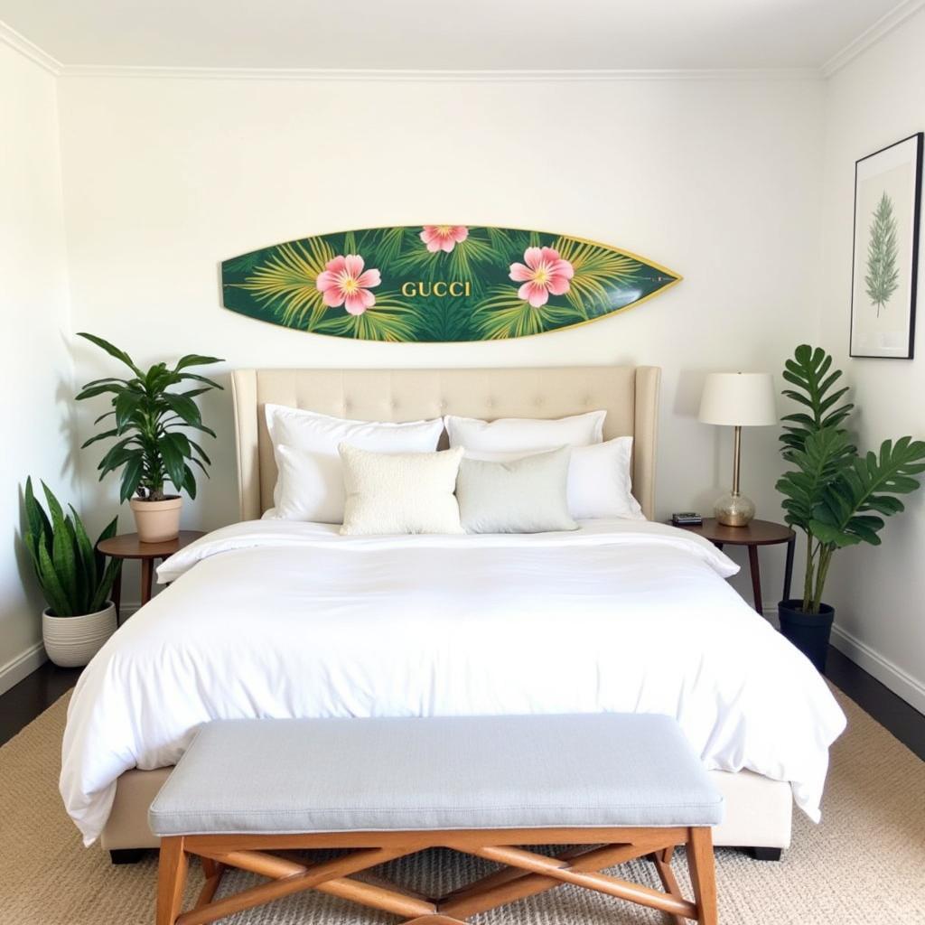 Gucci Surfboard Wall Art in a Bedroom