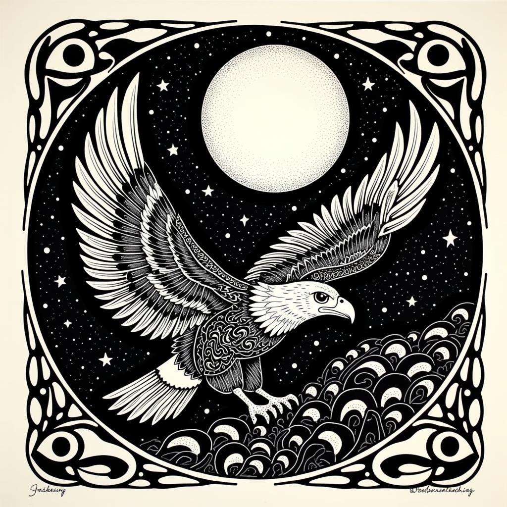 Haida Art Print: Eagle and Moon