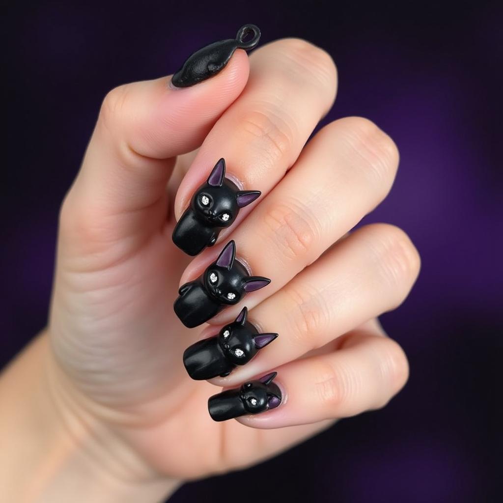 Halloween 3D Black Cat Nail Art