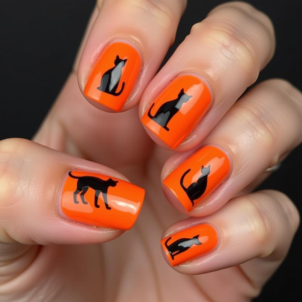 Halloween Black Cat Silhouette Nail Art