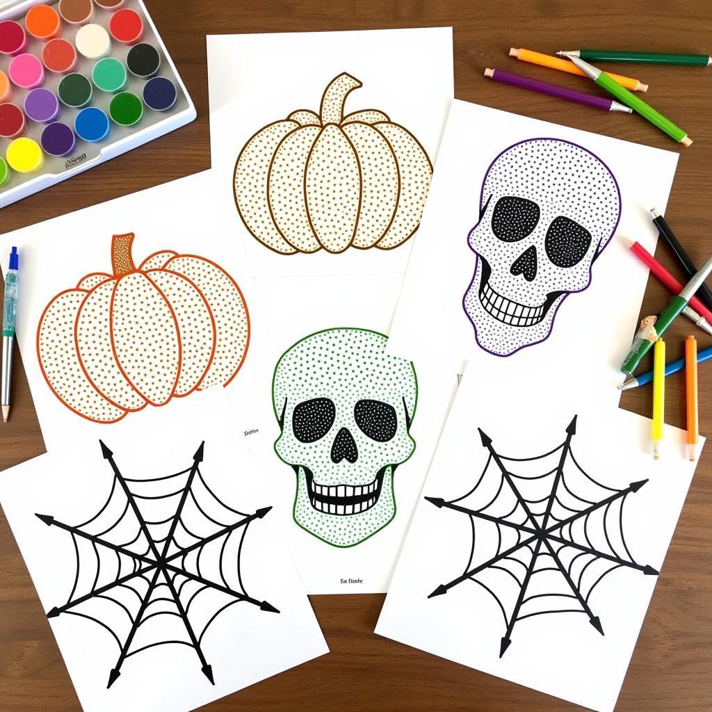 Halloween Dot Art Printables for Adults