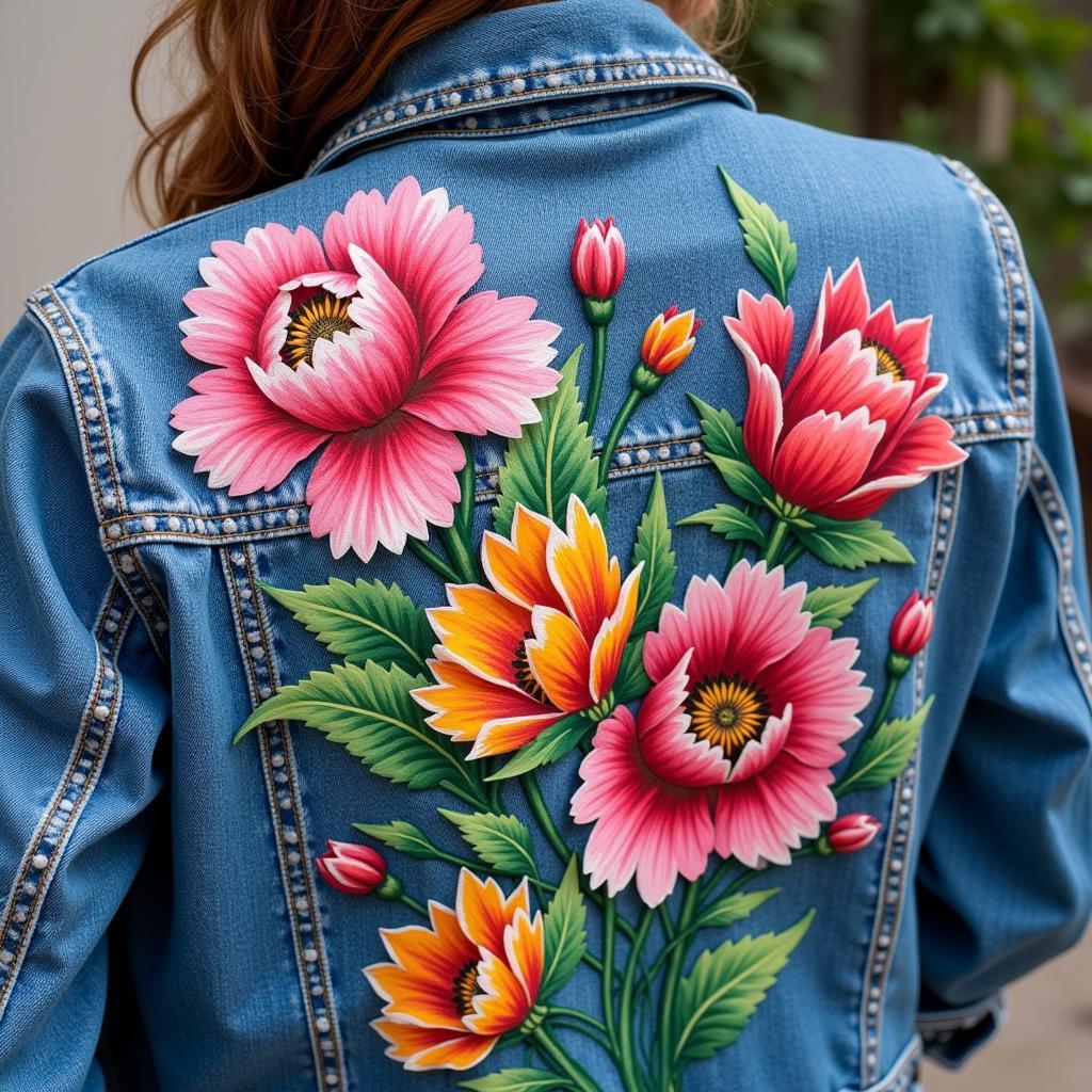 Hand-painted floral design on a denim jacket