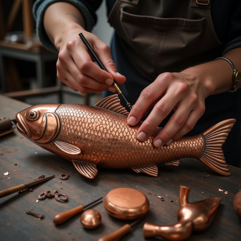 Artisan Crafting Copper Fish Wall Art