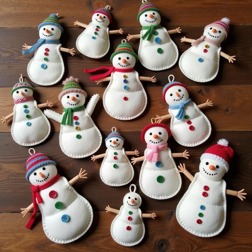 Handmade Felt Snowman Ornaments Folk Art Style