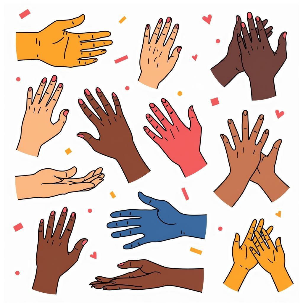 A collage of diverse hands to self clip art, showcasing different styles, colors, and representations of self-care and personal boundaries.