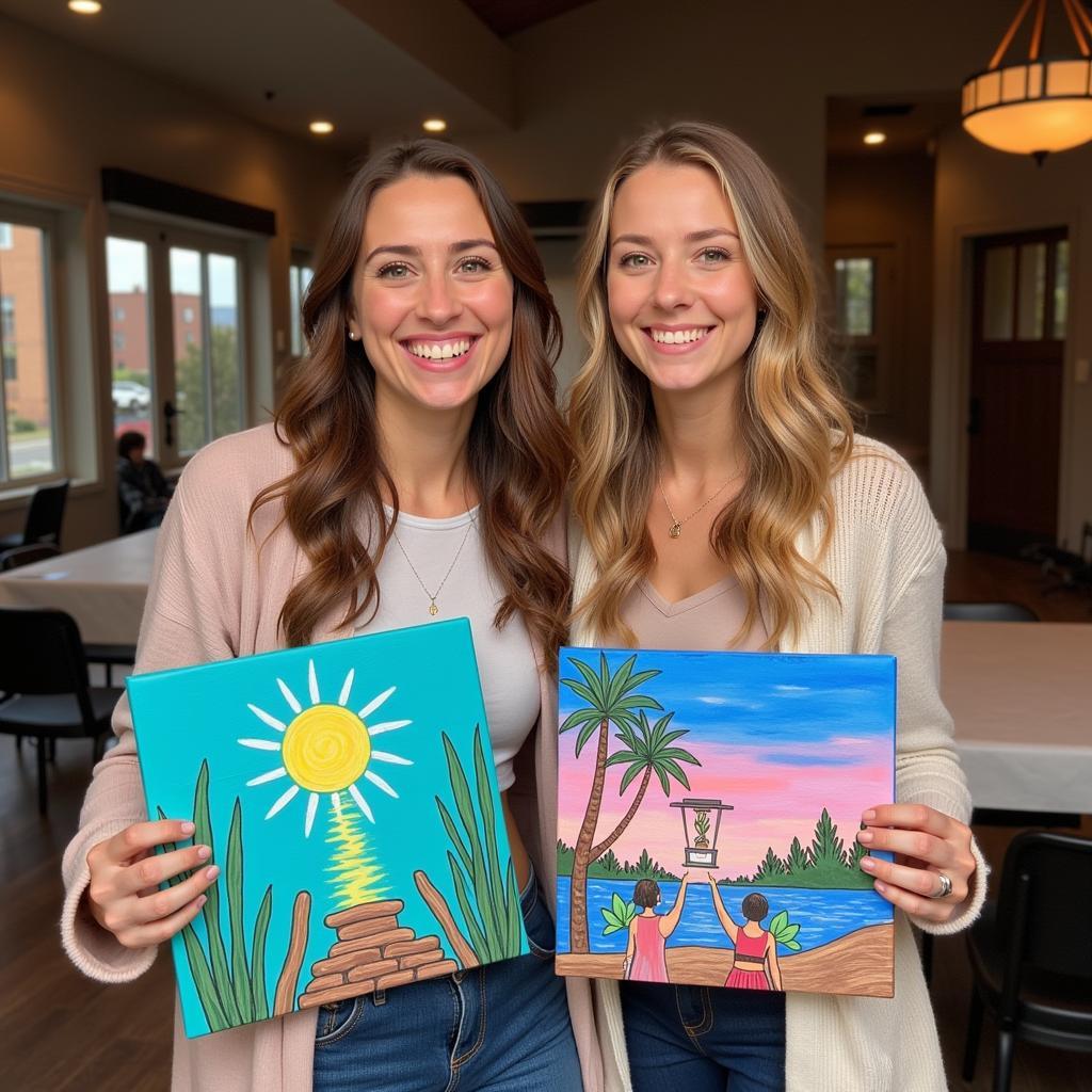 Happy Couple Displaying their Artwork After Date Night Class