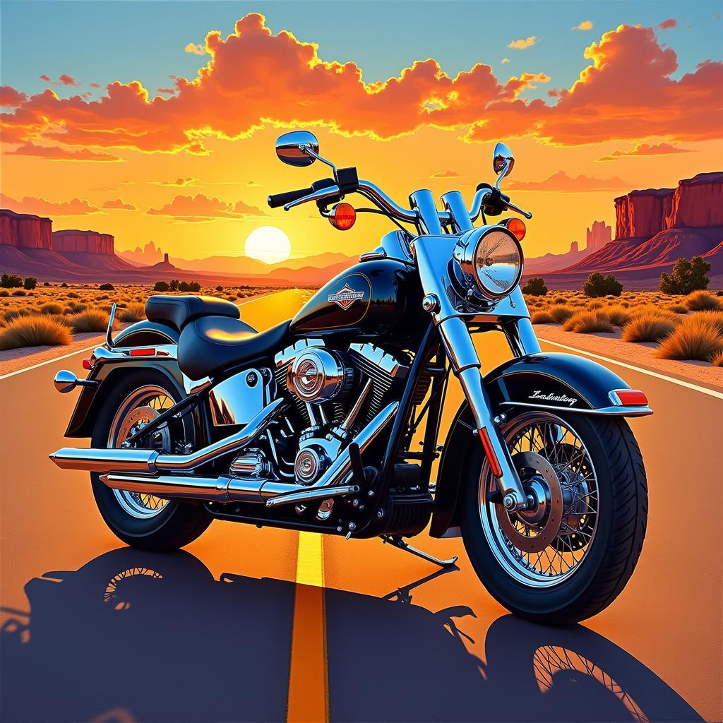 Classic Harley Davidson Motorcycle Painting